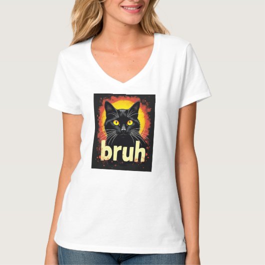 Zwarte kat Bruh Meme – Grappige kat T-shirt (Voorkant)