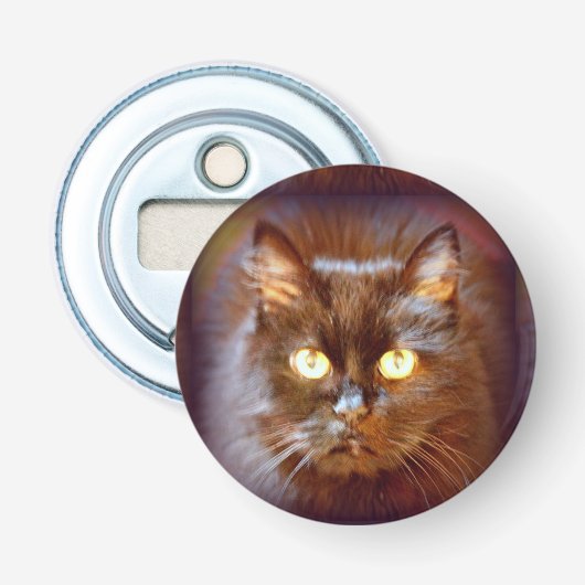 zwarte kat button flesopener (Voorkant)