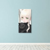 Zwarte Kat Canvas Afdruk (Insitu (Houten vloer))
