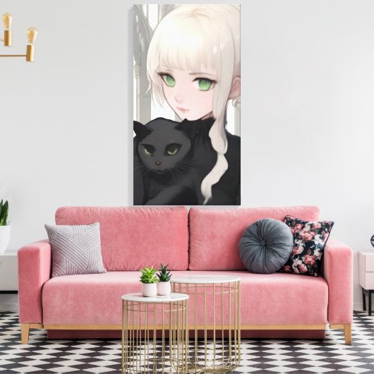 Zwarte Kat Canvas Afdruk (Insitu (Woonkamer))