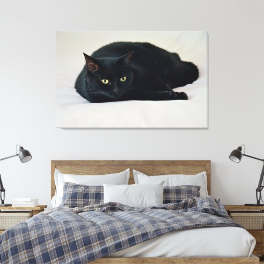 Zwarte kat canvas afdruk (Insitu (Slaapkamer))