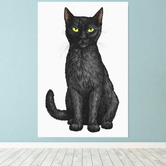Zwarte kat canvas afdruk (Insitu (Houten vloer))