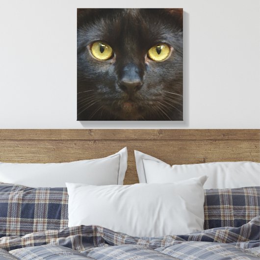 Zwarte kat canvas afdruk (Insitu (Slaapkamer))