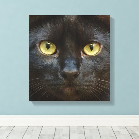 Zwarte kat canvas afdruk (Insitu (Houten vloer))
