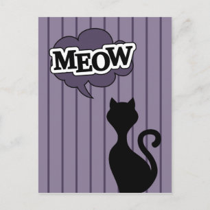 Zwarte kat cartoon miauw briefkaart