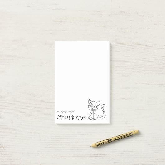 Zwarte kat cartoon naam post-it® notes (Op bureau)