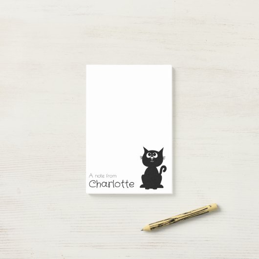 Zwarte kat cartoon naam post-it® notes (Op bureau)