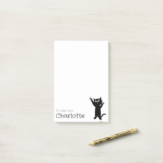 Zwarte kat cartoon naam post-it® notes (Op bureau)