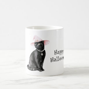 Zwarte Kat Chic Roze Hoed Halloween Koffiemok