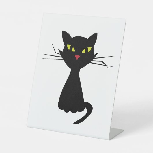 Zwarte kat clipart illustratie reclamebord met voetstuk (Voorkant)