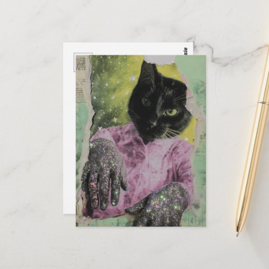 Zwarte Kat Collage Briefkaart (Voorkant / Achterkant in situ)