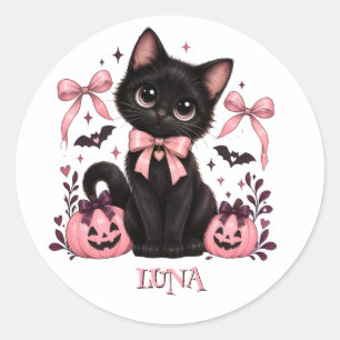 Zwarte Kat Coquette, Kat Halloween Ronde Sticker
