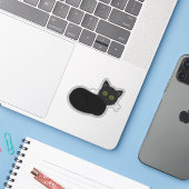 Zwarte kat Custom-Cut Vinyl Stickers (Laptop met iPhone)