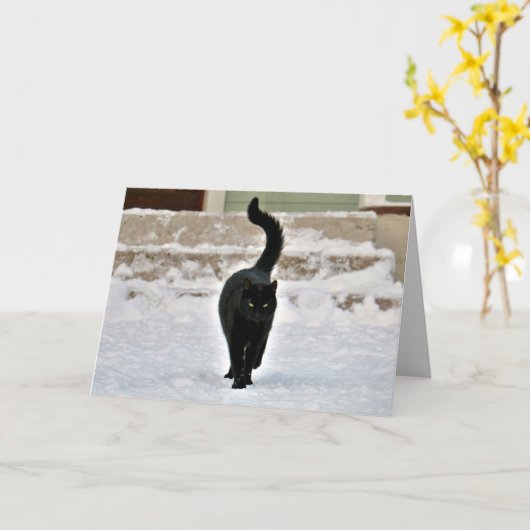 Zwarte Kat Cute kaart (Gele Bloem)