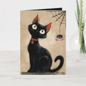 Zwarte Kat Cute Spin Halloween Kaart (Voorkant)