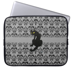 ZWARTE KAT DAMAST zwart grijs Laptop Sleeve