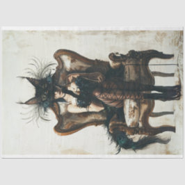 Zwarte kat dame in zwart en pauw decoupage tissuepapier