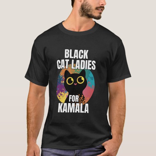 Zwarte kat Dames voor Kamala Funny Cat 2024 Presid T-shirt (Voorkant)