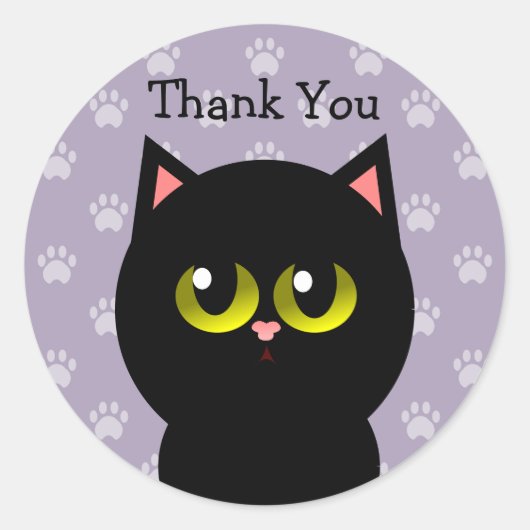 Zwarte Kat Dank Je Ronde Sticker (Voorkant)
