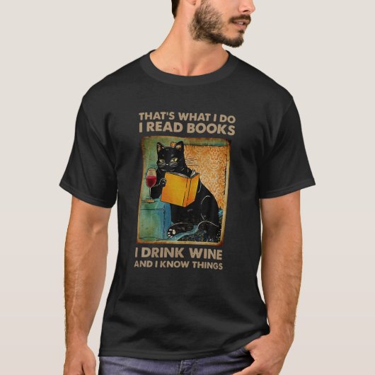Zwarte Kat dat is wat ik lees Boeken ik Drink Wi T-shirt (Voorkant)