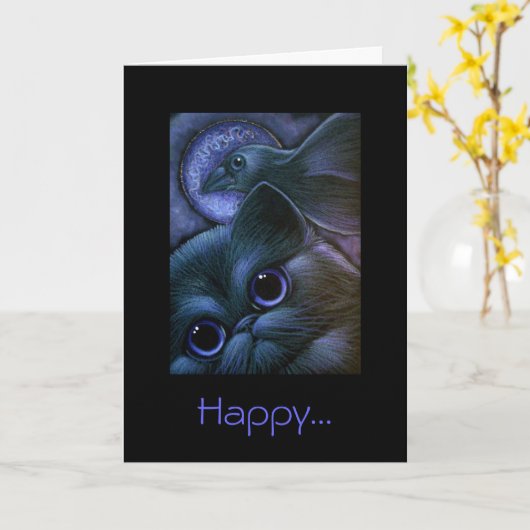 ZWARTE KAT & de Kaart van RAVEN/CROW HALLOWEEN (Gele Bloem)