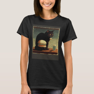 Zwarte Kat Denkende Hamburger T-shirt