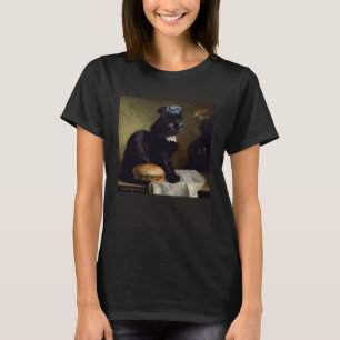 Zwarte kat denkende hamburger t-shirt