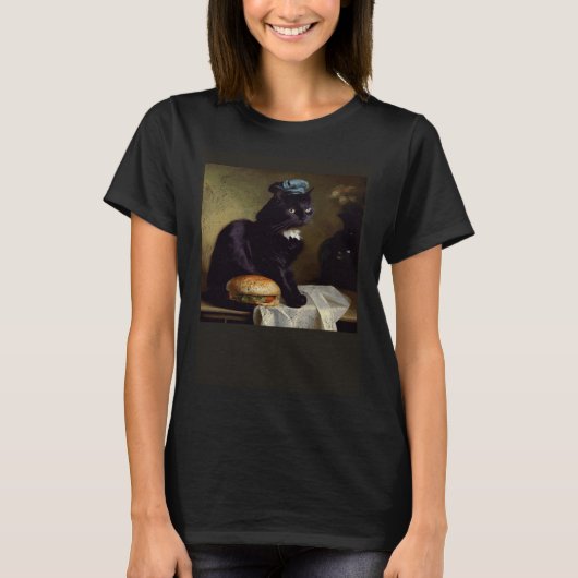 Zwarte Kat Denkende Hamburger T-shirt (Voorkant)