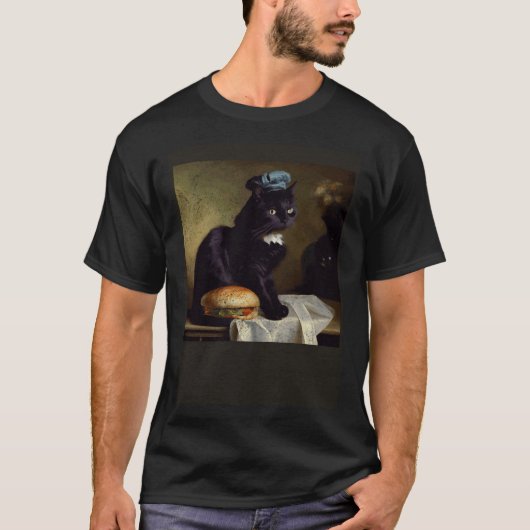 Zwarte Kat Denkende Hamburger T-shirt (Voorkant)