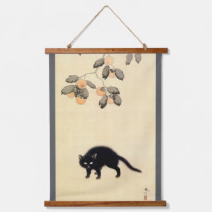 Zwarte kat (detail), Shunsō, Japanse kunst Hangend Wandkleed