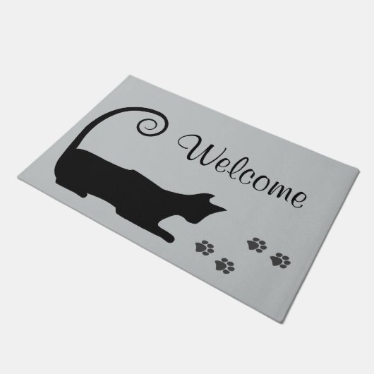 Zwarte kat deurmat (Schuin)