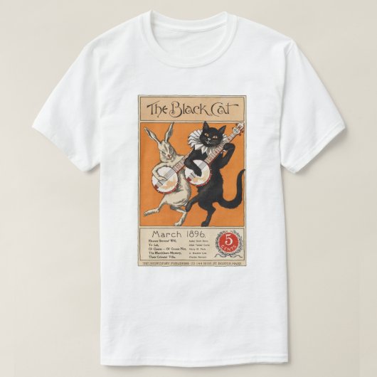 Zwarte kat die Banjo speelt, onbekende kunstenaar T-shirt (Design voorkant)
