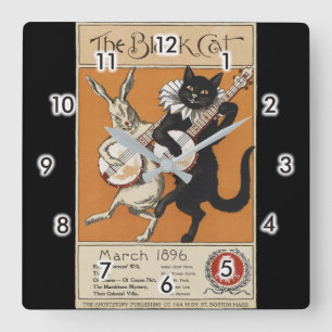Zwarte kat die Banjo speelt, onbekende kunstenaar Vierkante Klok