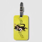 Zwarte  kat die banjo speelt op Muzieknoten Bagagelabel (Voorkant (verticaal))