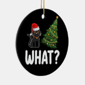 Zwarte kat die een kerstboom grappig duwt keramisch ornament (Rechts)