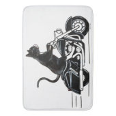 Zwarte kat die een motorfiets uitrukt badmat (Voorkant Verticaal)