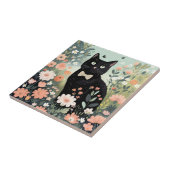 Zwarte kat die een strik stropdas draagt zittend tegeltje (Zijkant)