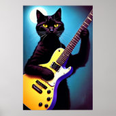 Zwarte kat die gitaar speelt | AI Art. Poster (Voorkant)