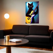 Zwarte kat die gitaar speelt | AI Art. Poster