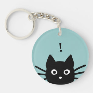 Zwarte kat die gluurt met aanpasbare kleur en teks sleutelhanger