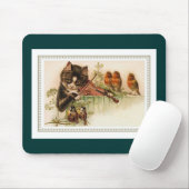 Zwarte kat die het viool speelt voor zongvogels muismat (Met muis)