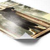 Zwarte kat die in venster kijkt foto afdruk (Hoek)