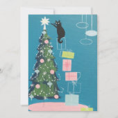  zwarte kat die kerstboom decorreert feestdagenkaart (Voorkant)