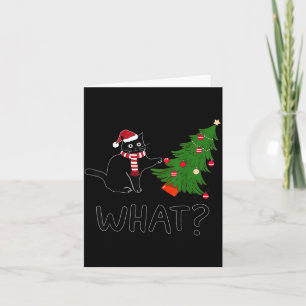 Zwarte Kat Die Kerstboom Kerstcadeaus Duwt Kaart