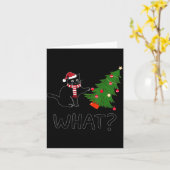 Zwarte Kat Die Kerstboom Kerstcadeaus Duwt Kaart (Gele Bloem)