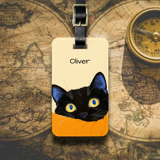 Zwarte Kat die Kijkt Bagagelabel