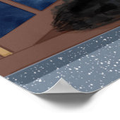 Zwarte kat die naar de maan kijkt en de sterren poster (Hoek)