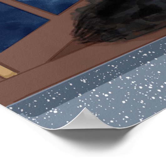 Zwarte kat die naar de maan kijkt en de sterren poster (Hoek)