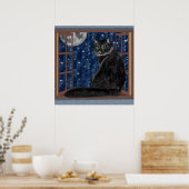 Zwarte kat die naar de maan kijkt en de sterren poster (Keuken)