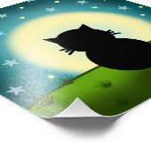 Zwarte kat die naar de maan kijkt foto afdruk (Hoek)